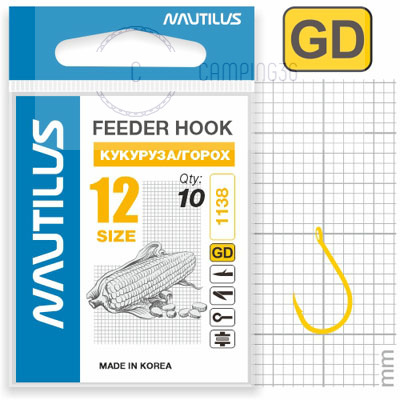 Крючок Nautilus Feeder Кукуруза/горох 1138GD №12 Крючок Nautilus Feeder Кукуруза/горох 1138GD №12