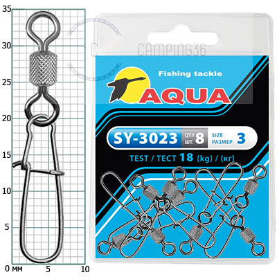 Карабин с вертлюгом AQUA SY-3023 №03 (8шт) Карабин с вертлюгом AQUA SY-3023 №03 (8шт)
