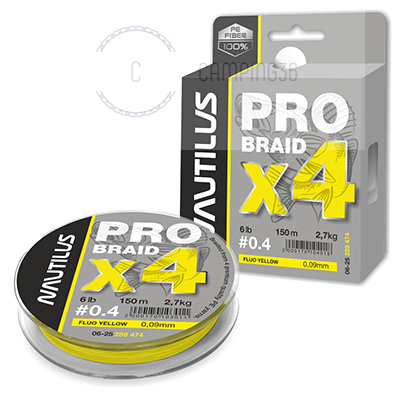 Шнур Nautilus Pro Braid X4 Fluo Yellow d-0.12 5.5кг 12lb 150м Шнур Nautilus Pro Braid X4 Fluo Yellow d-0.12 5.5кг 12lb 150м
